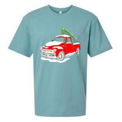 Vintage Christmas Tree Truck Funny Retro Xmas Gift Sueded Cloud Jersey T-Shirt