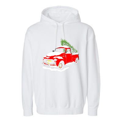 Vintage Christmas Tree Truck Funny Retro Xmas Gift Garment-Dyed Fleece Hoodie