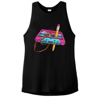 Vintage Cassette Tape Pencil 70s 80s 90s Music Mixtape Ladies PosiCharge Tri-Blend Wicking Tank