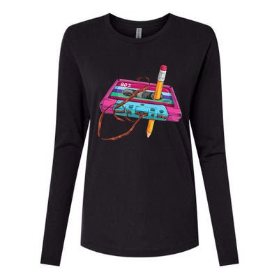 Vintage Cassette Tape Pencil 70s 80s 90s Music Mixtape Womens Cotton Relaxed Long Sleeve T-Shirt