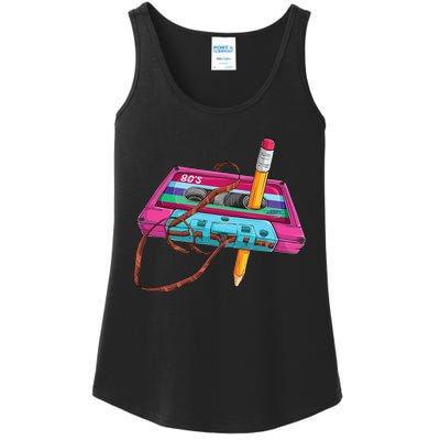 Vintage Cassette Tape Pencil 70s 80s 90s Music Mixtape Ladies Essential Tank