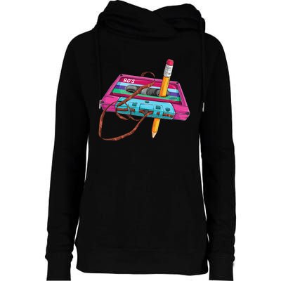 Vintage Cassette Tape Pencil 70s 80s 90s Music Mixtape Womens Funnel Neck Pullover Hood