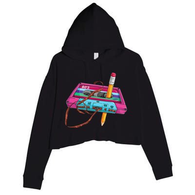 Vintage Cassette Tape Pencil 70s 80s 90s Music Mixtape Crop Fleece Hoodie