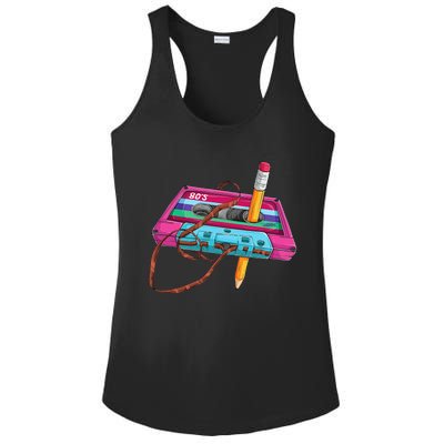 Vintage Cassette Tape Pencil 70s 80s 90s Music Mixtape Ladies PosiCharge Competitor Racerback Tank