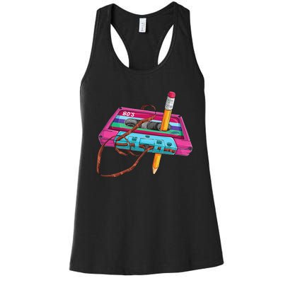 Vintage Cassette Tape Pencil 70s 80s 90s Music Mixtape Women's Racerback Tank