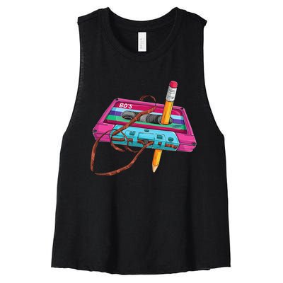 Vintage Cassette Tape Pencil 70s 80s 90s Music Mixtape Women's Racerback Cropped Tank