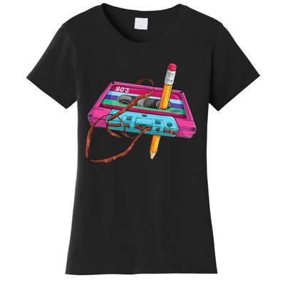 Vintage Cassette Tape Pencil 70s 80s 90s Music Mixtape Women's T-Shirt