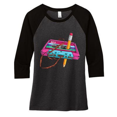 Vintage Cassette Tape Pencil 70s 80s 90s Music Mixtape Women's Tri-Blend 3/4-Sleeve Raglan Shirt