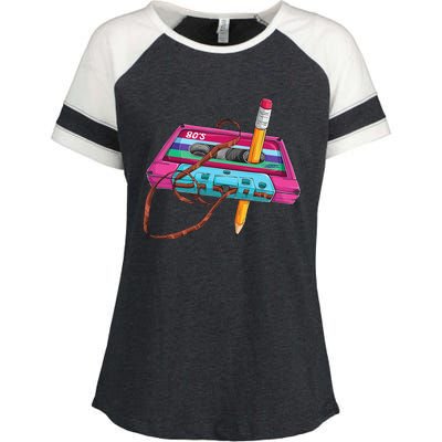 Vintage Cassette Tape Pencil 70s 80s 90s Music Mixtape Enza Ladies Jersey Colorblock Tee