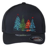 Vintage Christmas Trees Hand Drawing Christmas Trees Flexfit Unipanel Trucker Cap