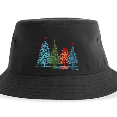 Vintage Christmas Trees Hand Drawing Christmas Trees Sustainable Bucket Hat