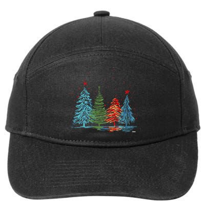 Vintage Christmas Trees Hand Drawing Christmas Trees 7-Panel Snapback Hat