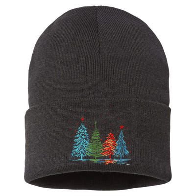 Vintage Christmas Trees Hand Drawing Christmas Trees Sustainable Knit Beanie