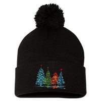 Vintage Christmas Trees Hand Drawing Christmas Trees Pom Pom 12in Knit Beanie