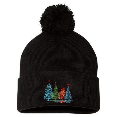 Vintage Christmas Trees Hand Drawing Christmas Trees Pom Pom 12in Knit Beanie