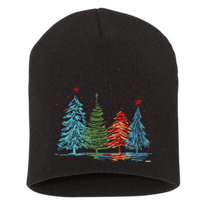 Vintage Christmas Trees Hand Drawing Christmas Trees Short Acrylic Beanie