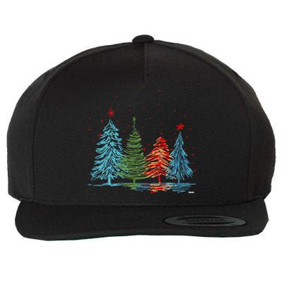 Vintage Christmas Trees Hand Drawing Christmas Trees Wool Snapback Cap