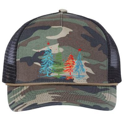 Vintage Christmas Trees Hand Drawing Christmas Trees Retro Rope Trucker Hat Cap