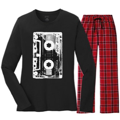 Vintage Cassette Tape Hip Hop Music 80s 90s Women's Long Sleeve Flannel Pajama Set 