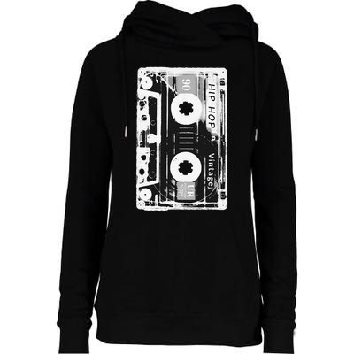 Vintage Cassette Tape Hip Hop Music 80s 90s Womens Funnel Neck Pullover Hood