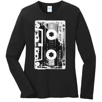 Vintage Cassette Tape Hip Hop Music 80s 90s Ladies Long Sleeve Shirt