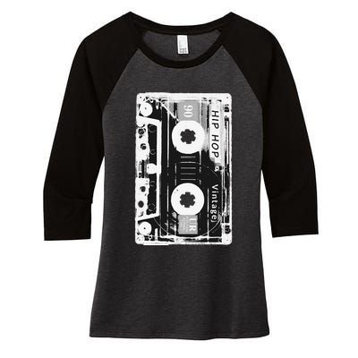 Vintage Cassette Tape Hip Hop Music 80s 90s Women's Tri-Blend 3/4-Sleeve Raglan Shirt