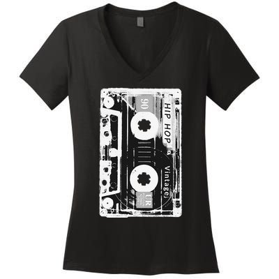 Vintage Cassette Tape Hip Hop Music 80s 90s Women's V-Neck T-Shirt