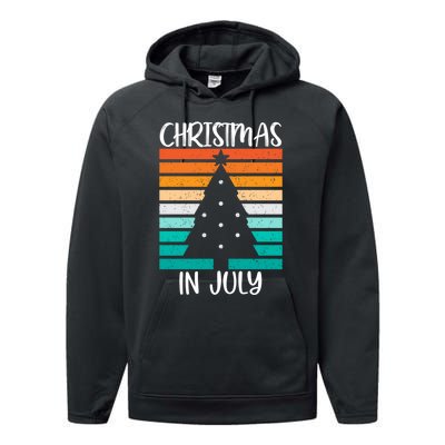 Vintage Christmas Tree Christmas In July Performance Fleece Hoodie