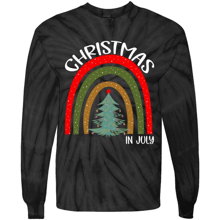 Vintage Christmas Tree Rainbow Christmas In July Tie-Dye Long Sleeve Shirt