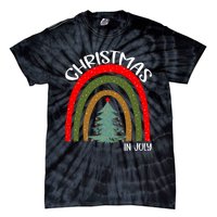 Vintage Christmas Tree Rainbow Christmas In July Tie-Dye T-Shirt