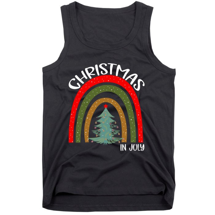 Vintage Christmas Tree Rainbow Christmas In July Tank Top