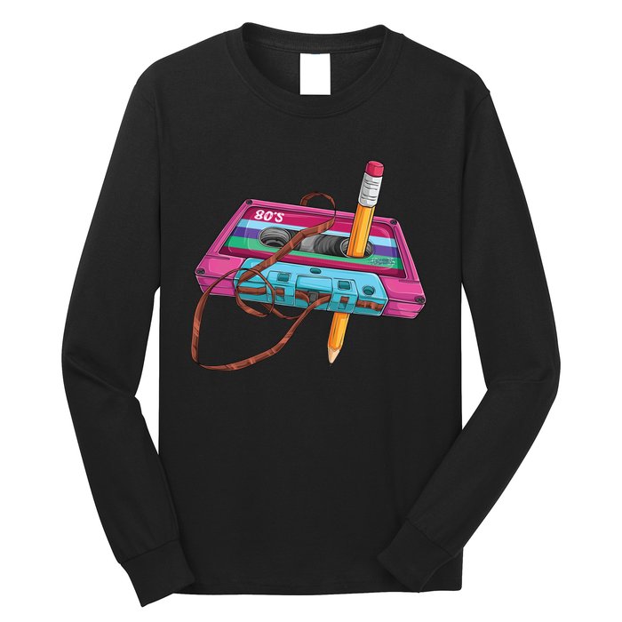 Vintage Cassette Tape Pencil 70S 80S 90S Music Mixtape Long Sleeve Shirt