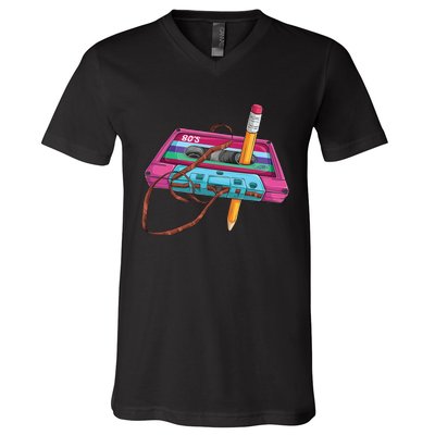 Vintage Cassette Tape Pencil 70S 80S 90S Music Mixtape V-Neck T-Shirt