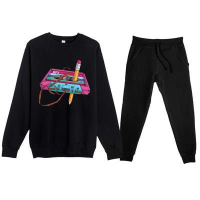 Vintage Cassette Tape Pencil 70S 80S 90S Music Mixtape Premium Crewneck Sweatsuit Set