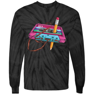 Vintage Cassette Tape Pencil 70S 80S 90S Music Mixtape Tie-Dye Long Sleeve Shirt