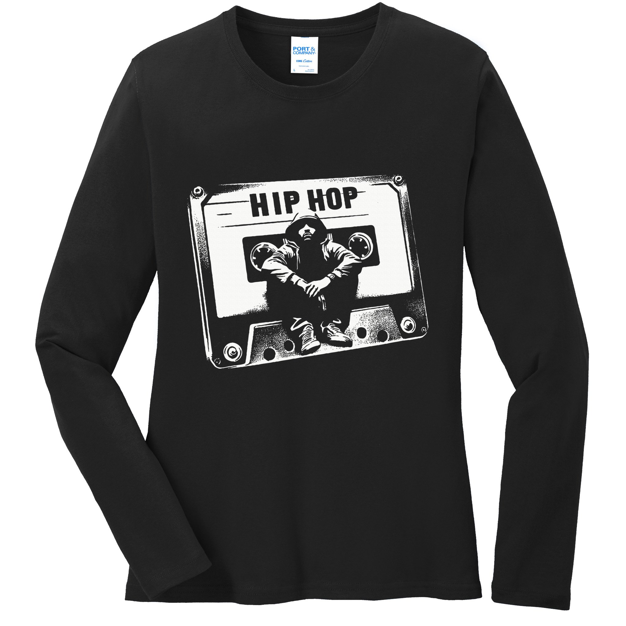 Vintage Cassette Tape Hip Hop Music 80s 90s Retro Ladies Long Sleeve Shirt