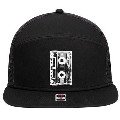 Vintage Cassette Tape Hip Hop Music 80s 90s Retro Distressed 7 Panel Mesh Trucker Snapback Hat