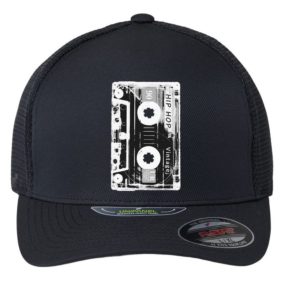 Vintage Cassette Tape Hip Hop Music 80s 90s Retro Distressed Flexfit Unipanel Trucker Cap