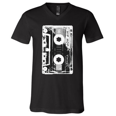 Vintage Cassette Tape Hip Hop Music 80s 90s Retro Distressed V-Neck T-Shirt