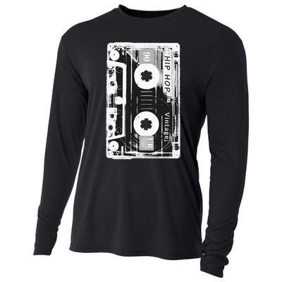 Vintage Cassette Tape Hip Hop Music 80s 90s Retro Distressed Cooling Performance Long Sleeve Crew