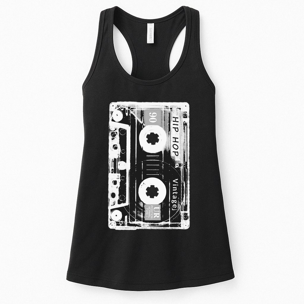 Vintage Cassette Tape Hip Hop Music 80s 90s Retro Distressed Womens Tank Top
