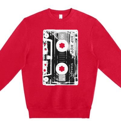 Vintage Cassette Tape Hip Hop Music 80s 90s Retro Distressed Premium Crewneck Sweatshirt