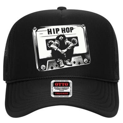 Vintage Cassette Tape Hip Hop Music 80s 90s Retro Graphic High Crown Mesh Back Trucker Hat