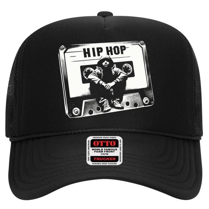 Vintage Cassette Tape Hip Hop Music 80s 90s Retro Graphic High Crown Mesh Back Trucker Hat