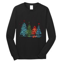 Vintage Christmas Trees Hand Drawing Christmas Trees Long Sleeve Shirt