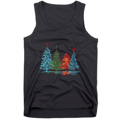 Vintage Christmas Trees Hand Drawing Christmas Trees Tank Top