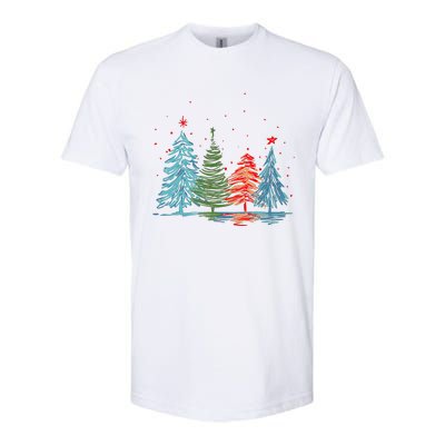 Vintage Christmas Trees Hand Drawing Christmas Trees Softstyle® CVC T-Shirt