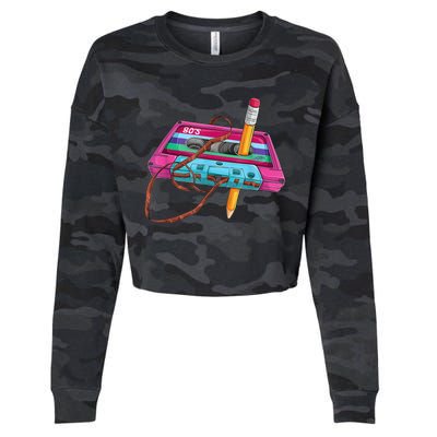 Vintage Cassette Tape Pencil 70's 80's 90's Music Mixtape Cropped Pullover Crew