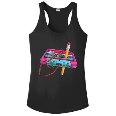 Vintage Cassette Tape Pencil 70's 80's 90's Music Mixtape Ladies PosiCharge Competitor Racerback Tank