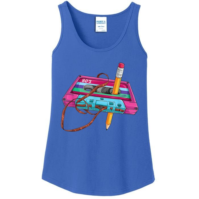 Vintage Cassette Tape Pencil 70's 80's 90's Music Mixtape Ladies Essential Tank